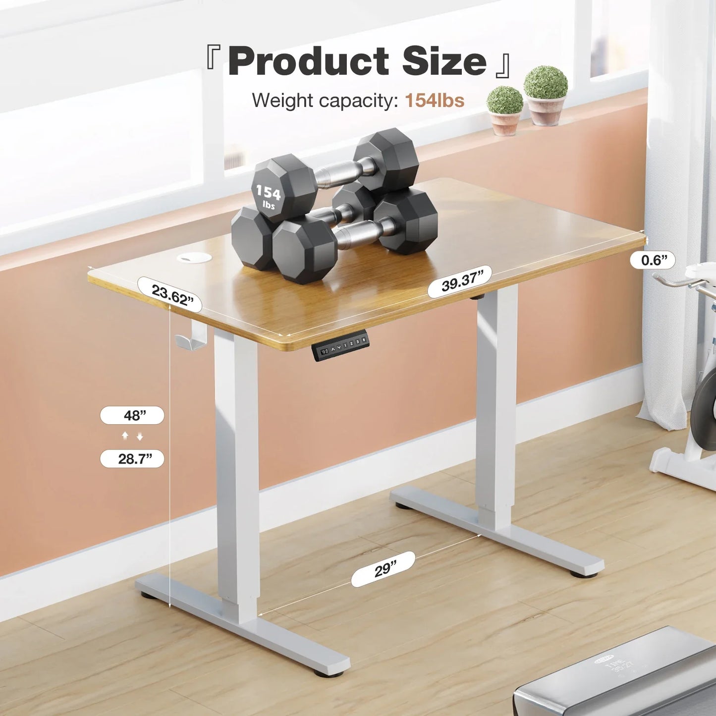 Electric Standing Desk - Height Adjustable 40x24 Inch Sit Stand Workstation with Memory Buttons